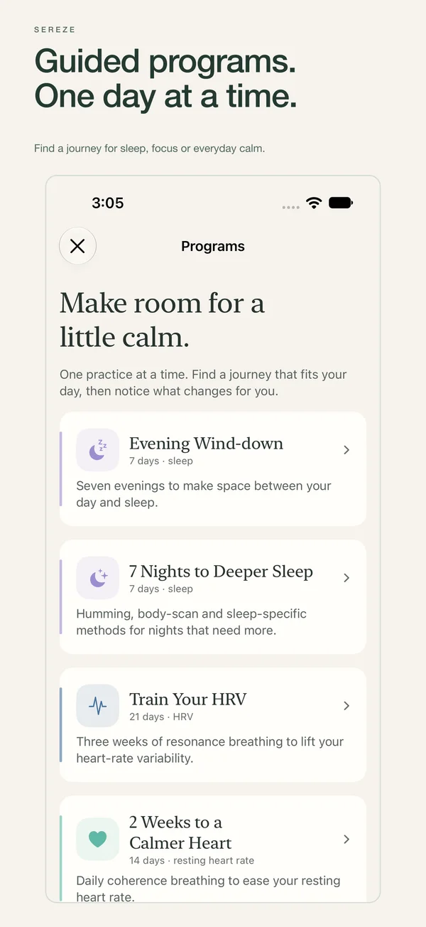 Guided programs. One day at a time. — Sereze programs in light appearance