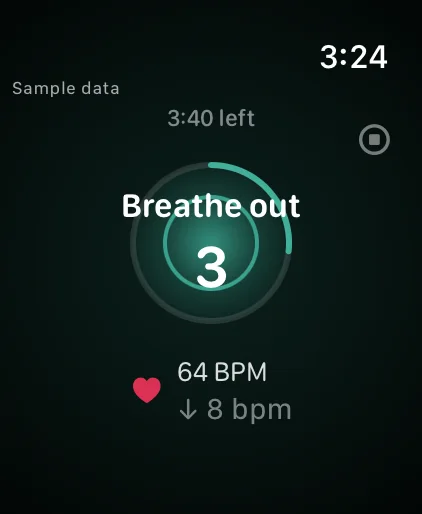 Apple Watch breathing guidance with an illustrative heart-rate change